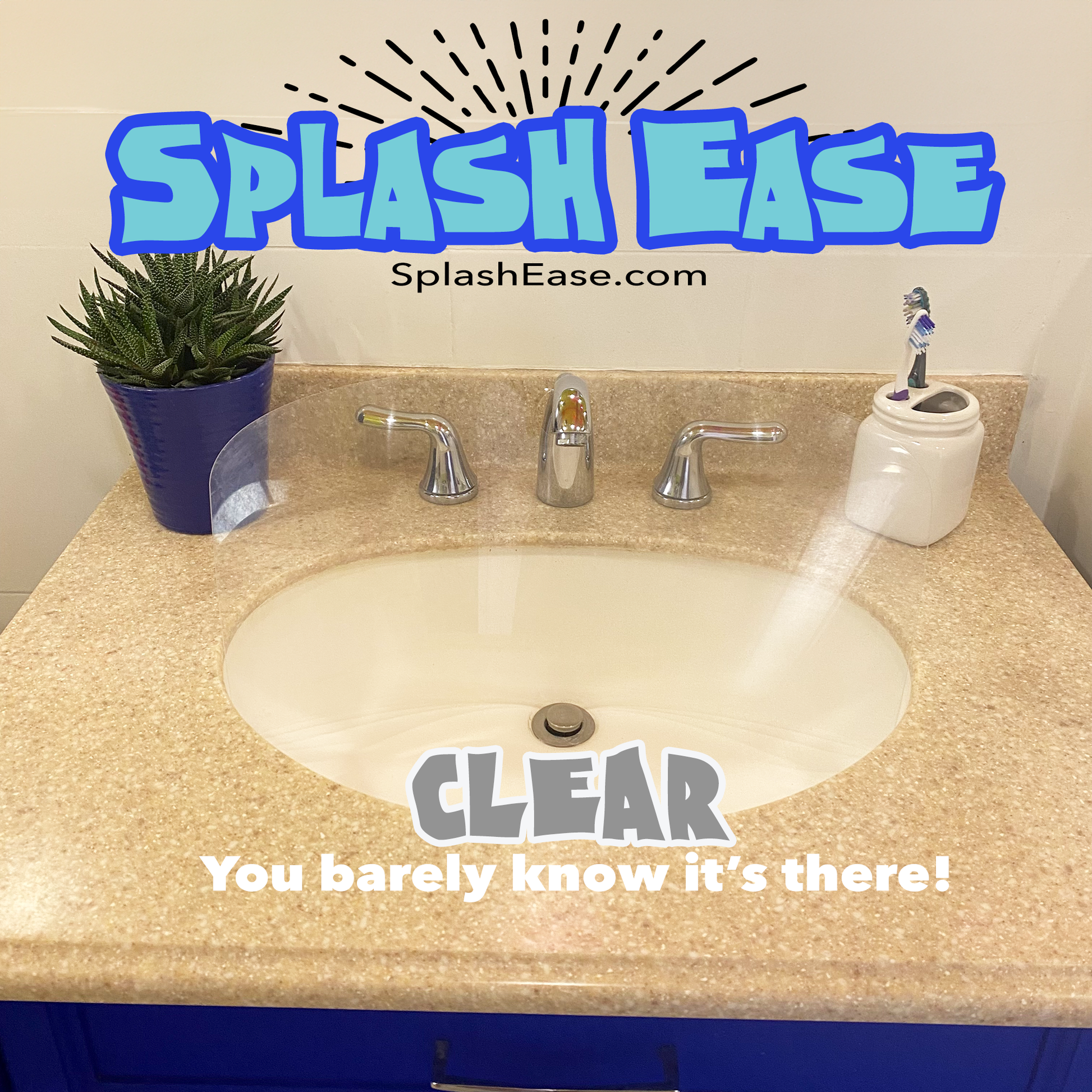 Barely visible Clear SplashEase Bathroom Sink Splash Guard by SplashEase.com